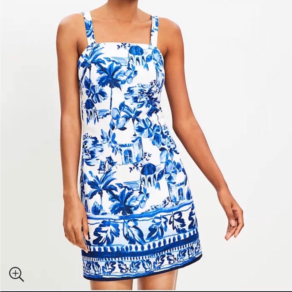 NWOT LOFT Corfu Weekend Linen Cotton Shift Dress Blue White Size 8 Summer - Picture 2 of 7